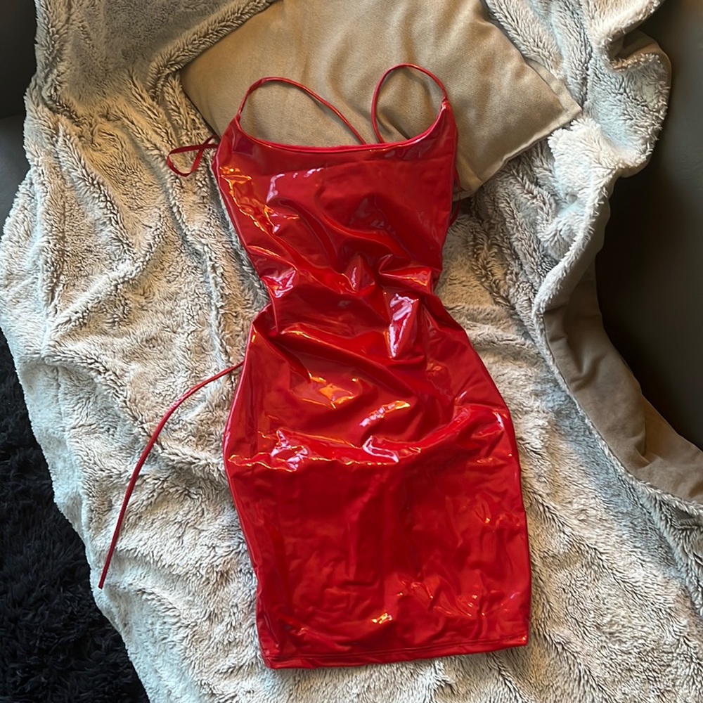Windsor Red Latex Faux Leather Bodycon Dress